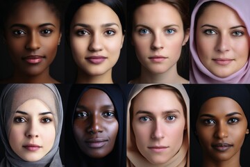 Obraz premium A collage of portraits of ethnically different people.