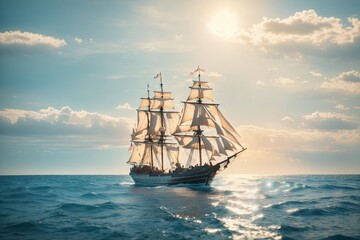 Vintage 17th Century Sailing Ship on the Horizon. ai generative