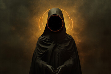 Portrait abstrait d'une personne habillé de noir sans visage avec des formes circulaires. 
Portrait abstrait d'une personne habillé de noir sans visage avec des formes circulaires. 