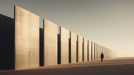 Bâtiment, structure futuriste et moderne dans un paysage désertique. Architecture.