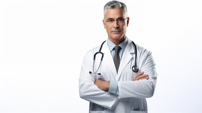 Photo d'un docteur, fond blanc, isol&eacute;.