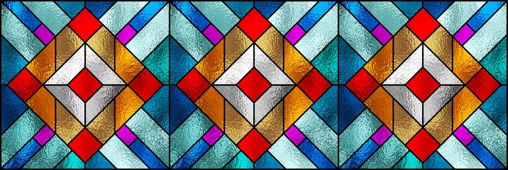 Papier Peint photo autocollant Coloré Stained glass window. Seamless geometric colorful stained-glass background. Art Deco decor for interior. Multicolor abstract pattern. Transparency. Art template for design luxury modern interior.