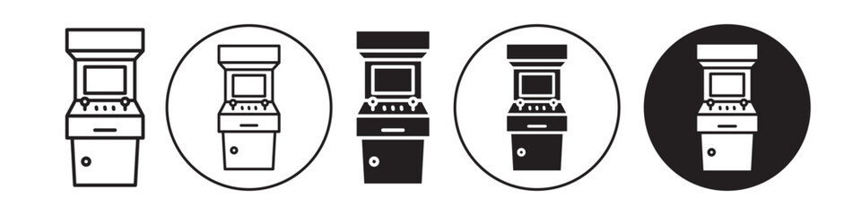 Arcade machine icon. Kids and children play game symbol. Vector set of classic  vintage coin base token slot controller. Flat outline set of insert display fun activity logo   © Krupal