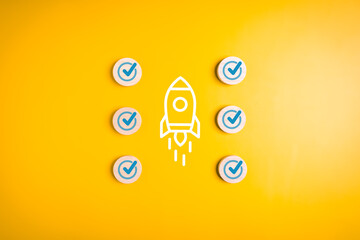Business target goal and rocket icons for new creative idea, Business strategy planning management,...