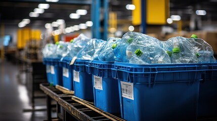 Fototapeta na wymiar A worker sorting plastics at a recycling center.