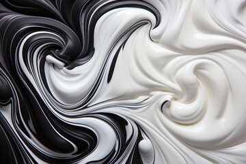Liquid paint swirls. Mixed paints for background or poster. Black and white colors.
