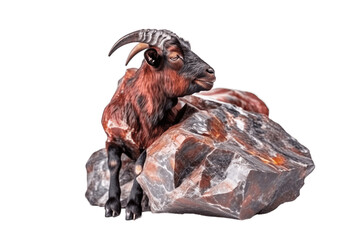 Wild rocky goat in stones on a transparent background of gems, png isolate. AI generated.