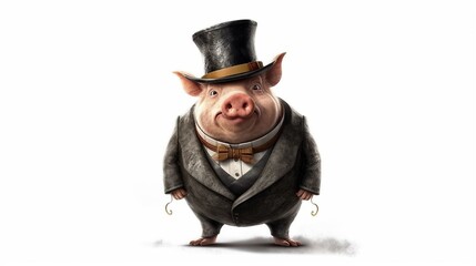 Pig in a top hat and suit AI generative