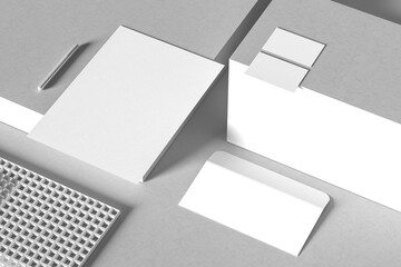 Corporate identity stationery mock up isolated on modern style white background. Mock up for branding identity. 3D illustration - 642513239