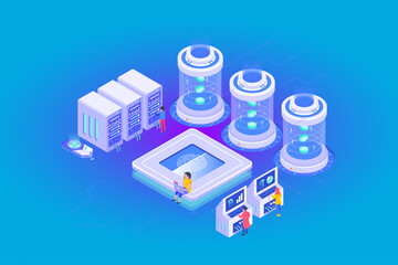 Free vector computer technology isometric icon, server room, digital device set, element for design, pc