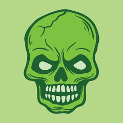 green Skull hand drawn illustrations for stickers, logo, tattoo etc