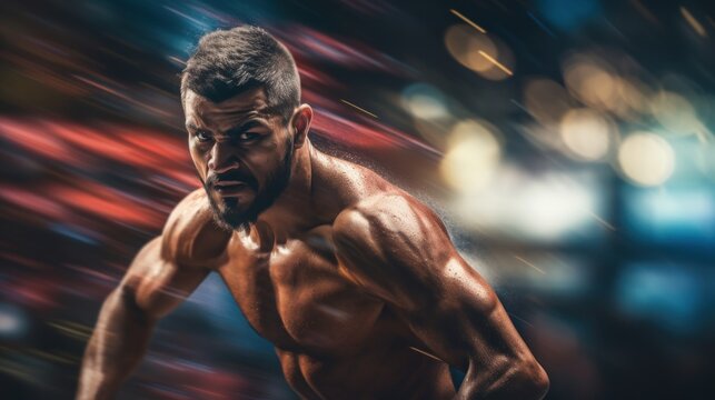 A Closeup Photo Of A Professional Martial Arts Fighter Having A Fight On A Boxing Ring. Epic Action Scene Beating With Water Splash Effect. Pc Desktop Wallpaper, 16:9, 4k. Blurry. Generative AI