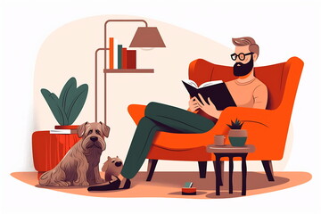 A man sitting in a chair with his pet