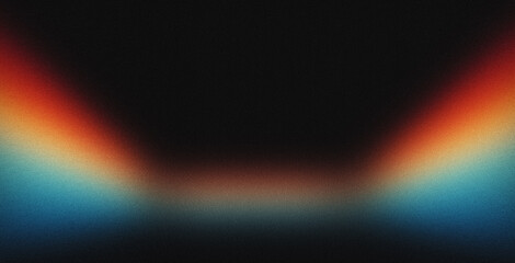 Vibrant rainbow, orange blue teal white psychedelic grainy gradient color flow wave on black background, music cover dance party poster design. Retro Colors from the 1970s 1980s, 70s, 80s, 90s style