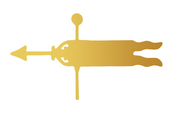 Golden weather vane with the shape of a arrow isolated on white background