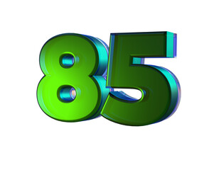 Number 85 3D render with green color