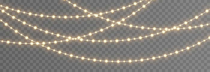 Vector Christmas lights. Christmas garland PNG. Christmas light PNG. Christmas decoration, LED lamps.