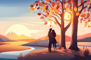 couple in love on the background of the landscape