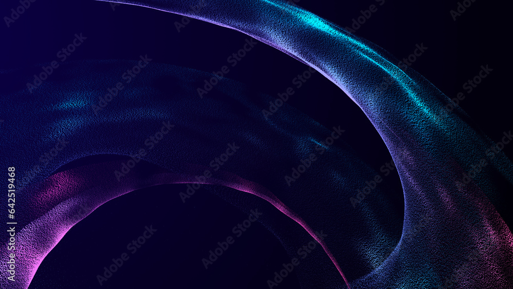 Poster abstract glitter particles in dark space. network data transfer concept. 3d rendering.