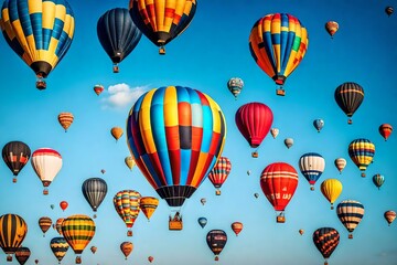 A colorful  air balloon festival against a clear blue sky