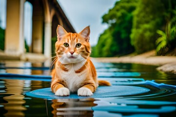 cat in the pool