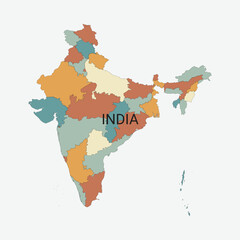 India vector map with administrative divisions