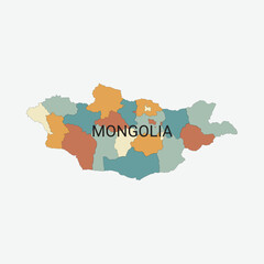 Mongolia vector map with administrative divisions