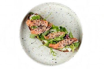 Open sandwich with salted red fish and micro greens.