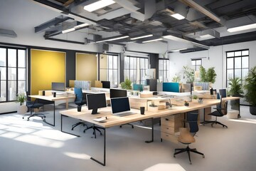 Fototapeta na wymiar a 3d render of a collaborative office space 