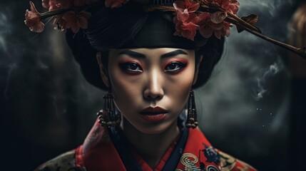 Fictitious Japanese geisha portrait AI generative