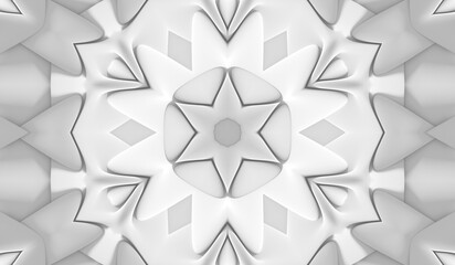 3D render of black and white monochrome abstract art with part of surreal alien hypnotic fractal kaleidoscopic outline floral symmetry structure.