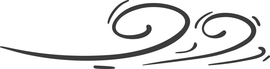 Wind and air motion lines. Hand drawn cartoon sketch. Doodle swirl waves of smoke. Spiral curve breeze flow. 