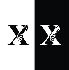 letter X. White and Black flower alphabet. Beautiful capital letters with shadow	