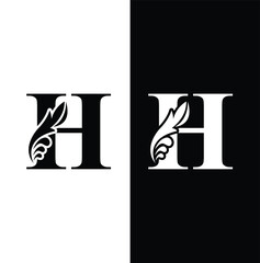 Naklejka premium letter H. White and Black flower alphabet. Beautiful capital letters with shadow 