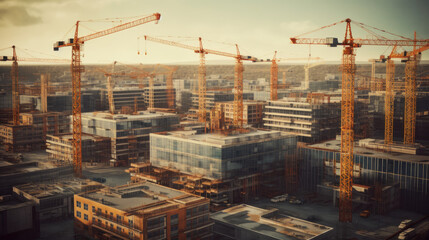 Naklejka premium Lots of Tower Cranes on Construction Site illustration.