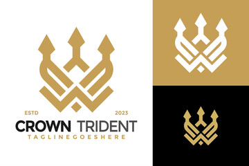 Letter W Crown Trident logo design vector symbol icon illustration - obrazy, fototapety, plakaty
