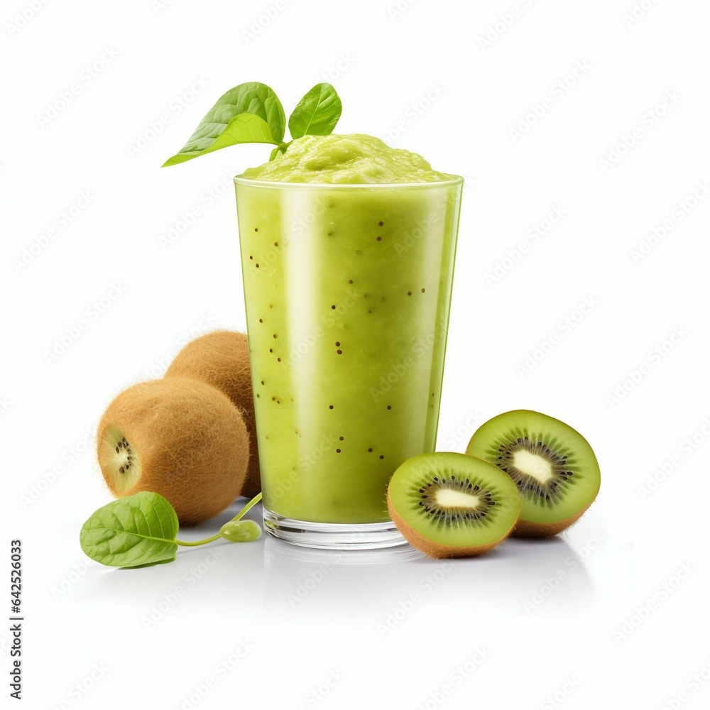 Poster kiwi smoothie isolated on white. generative ai