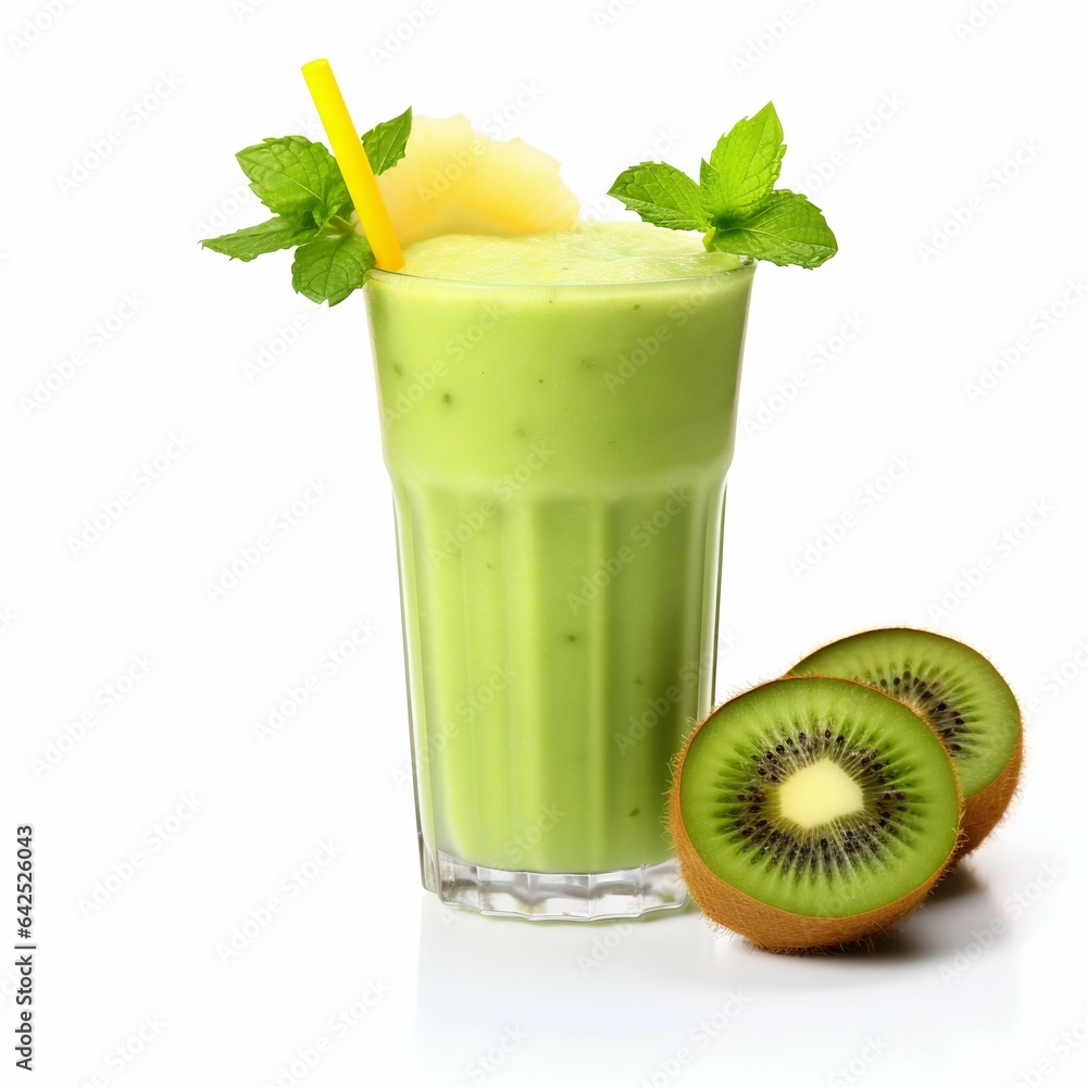 Poster kiwi smoothie isolated on white. generative ai