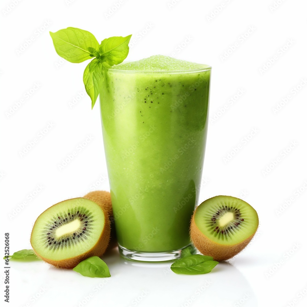Poster kiwi smoothie isolated on white. generative ai