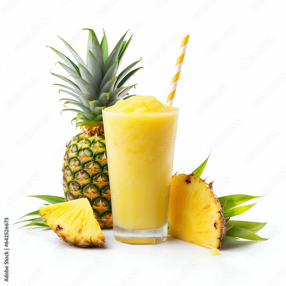 Poster pineapple smoothie isolated on white. generative ai
