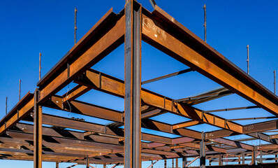 building construction site with steel beams