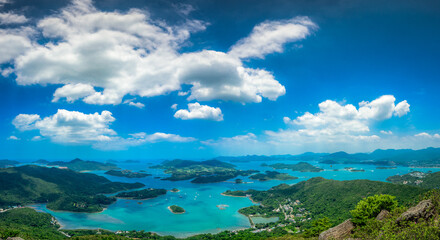 Fototapeta na wymiar blue sky and clouds over lake of Tsam Chuk Wan