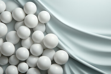 Abstract geometric background in pastel blue with white balls and waves