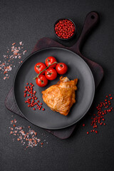 Delicious grilled chicken thighs with salt, spices and herbs