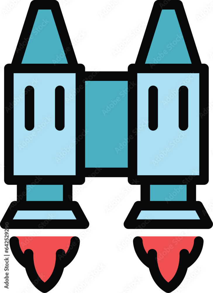 Poster fun jetpack icon outline vector. speed work. boost rocket color flat