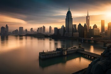 Fototapeta premium city skyline at sunset