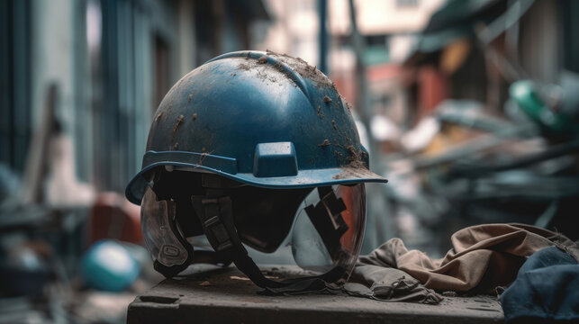 safe helmet in construction site and construction site worker background safety first concept.