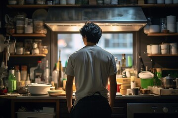 Fototapeta premium Man's back in a Kitchen Working