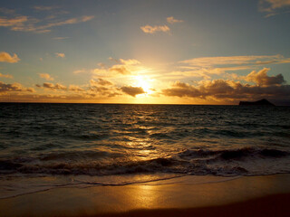 Early Morning Sunrise on Waimanalo Beach on Oahu, Hawaii