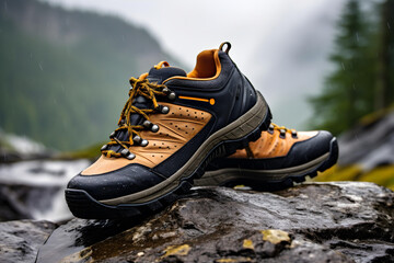 hiking boots on the rocks